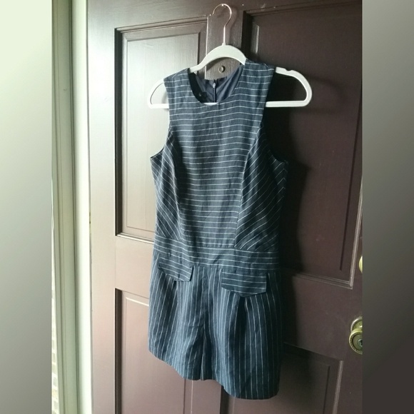 Ivy Blu Navy Pin Stripe Romper - Picture 3 of 5